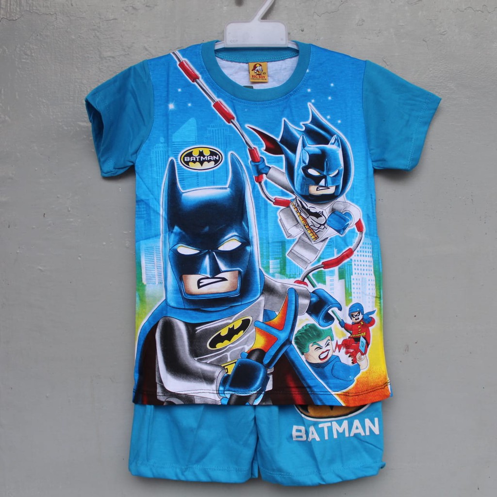 stelan baju kaos celana lego superhero batman full print size 2-10thn