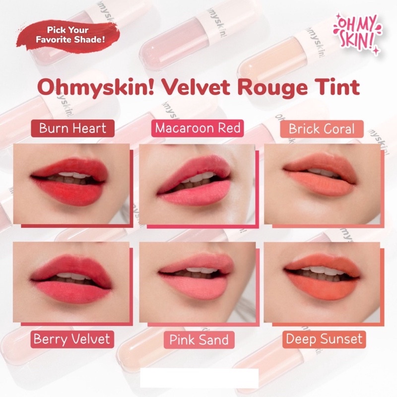 Oh My Skin! Rouge Lip Velvet BPOM 6 shade (Berry Velvet,Deep sunset,Macaron Red,Burn Heart,Pink