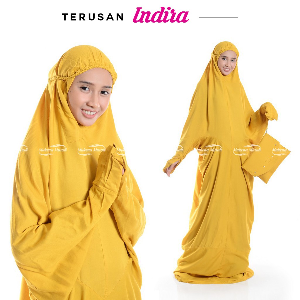 MUKENA MURAH ID MUKENA TERUSAN RAYON INDIRA UKURAN JUMBO POLOS WARNA GOLD KUNING KUNYIT