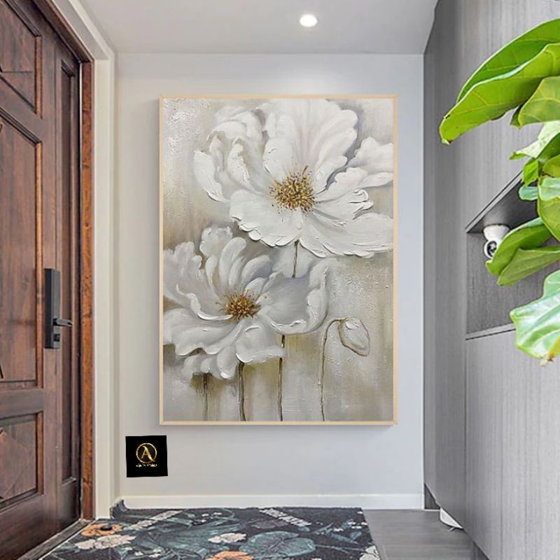 lukisan bunga minimalis plus frame lukisan dinding ruang tamu