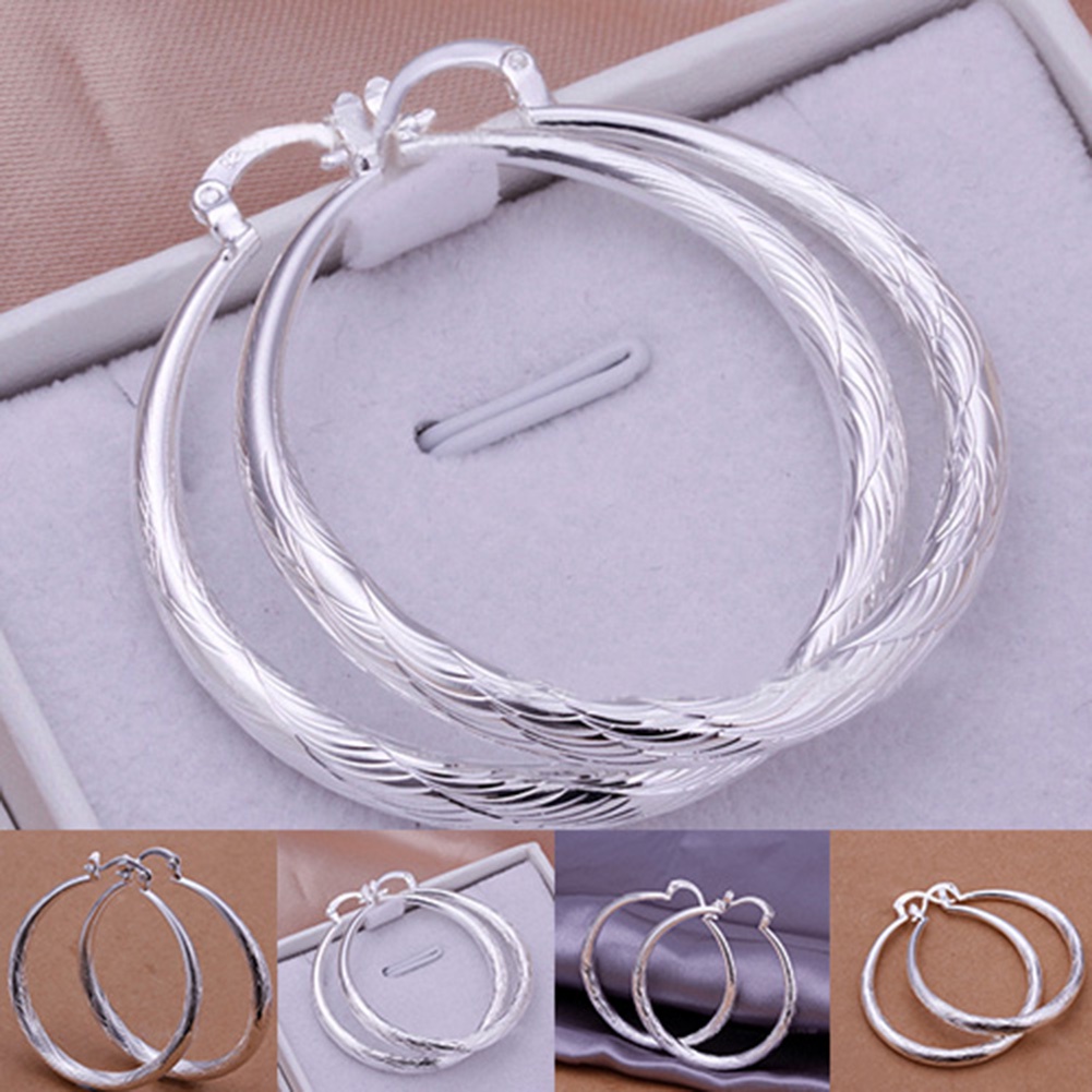 Hu Hu Hu Hu Hu Alat Bantu Pasang Kacamata♡ Anting Bulat Lapis Silver Simpel Untuk Wanitapesta Prom