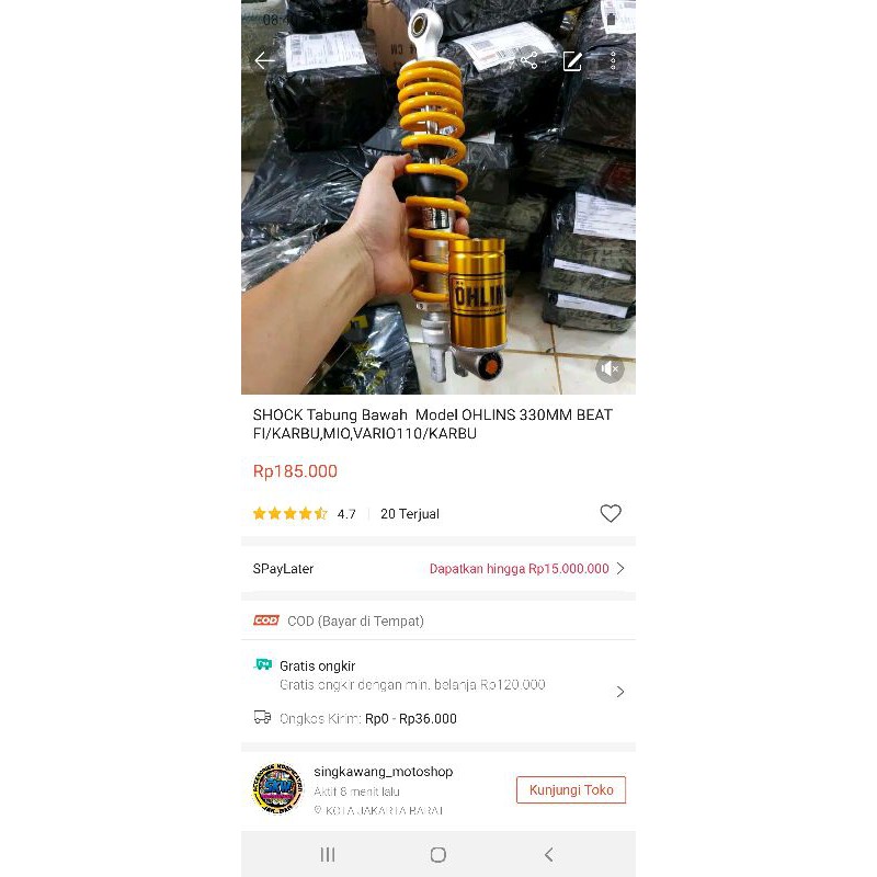 SHOCK Tabung Bawah  Model  330MM BEAT FI/KARBU,MIO,VARIO110/KARBU