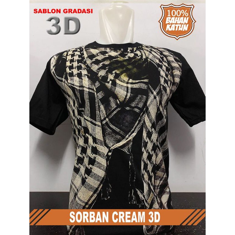FANSHOP XP Kaos Dakwah Islami Hijrah Tauhid Sorban 3d Palestine-Cream