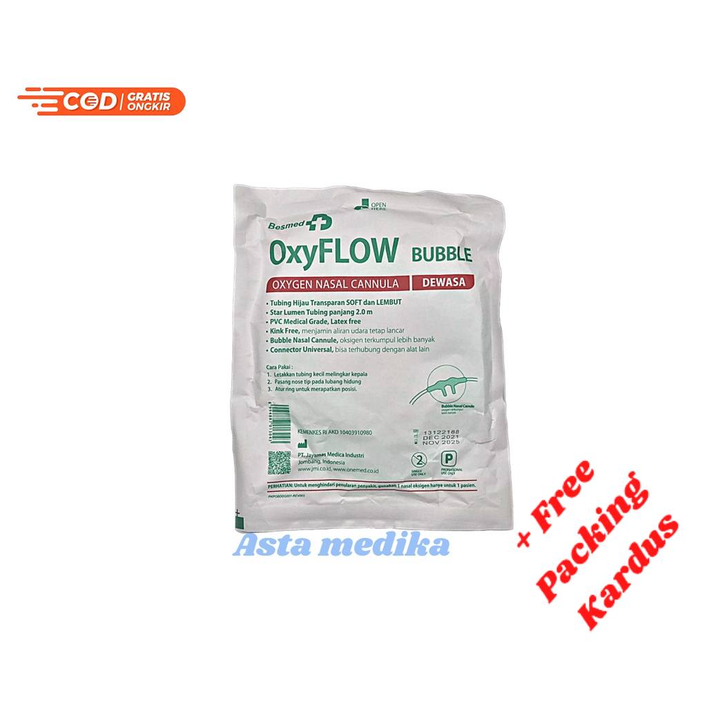 Oxyflow Bubble Bayi Anak Dewasa Soft Tip Besmed Nasal Cannula Oxygen Soft Tip Selang Oksigen Bayi Anak Dewasa Besmed