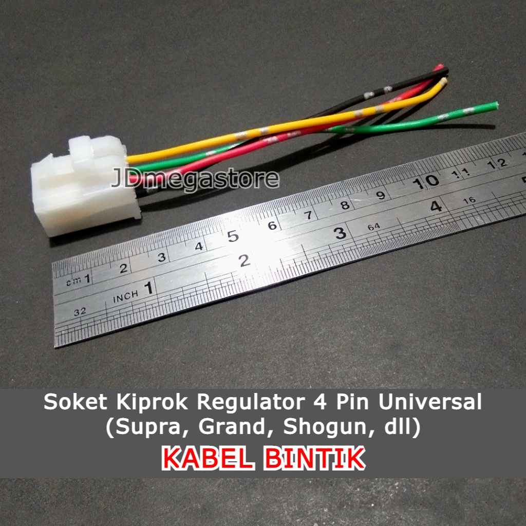 (Grosir/COD) Soket Kiprok/Regulator 4 pin Universal + kabel bintik (Supra, Grand, Shogun,dll)