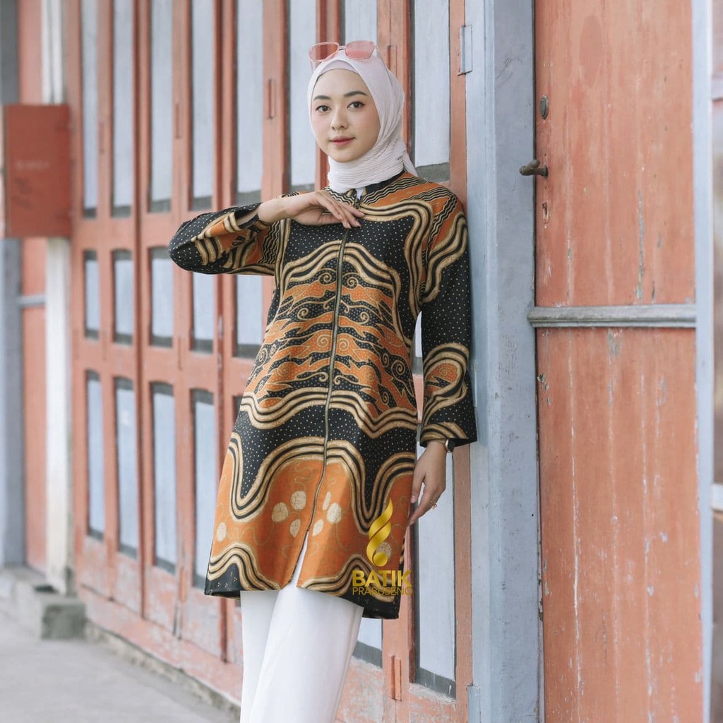 Batik Prabuseno Tirta Tunik Batik Trend Modern Hijab Seragam Batik Atasan Kerja Wanita Blouse Atasan