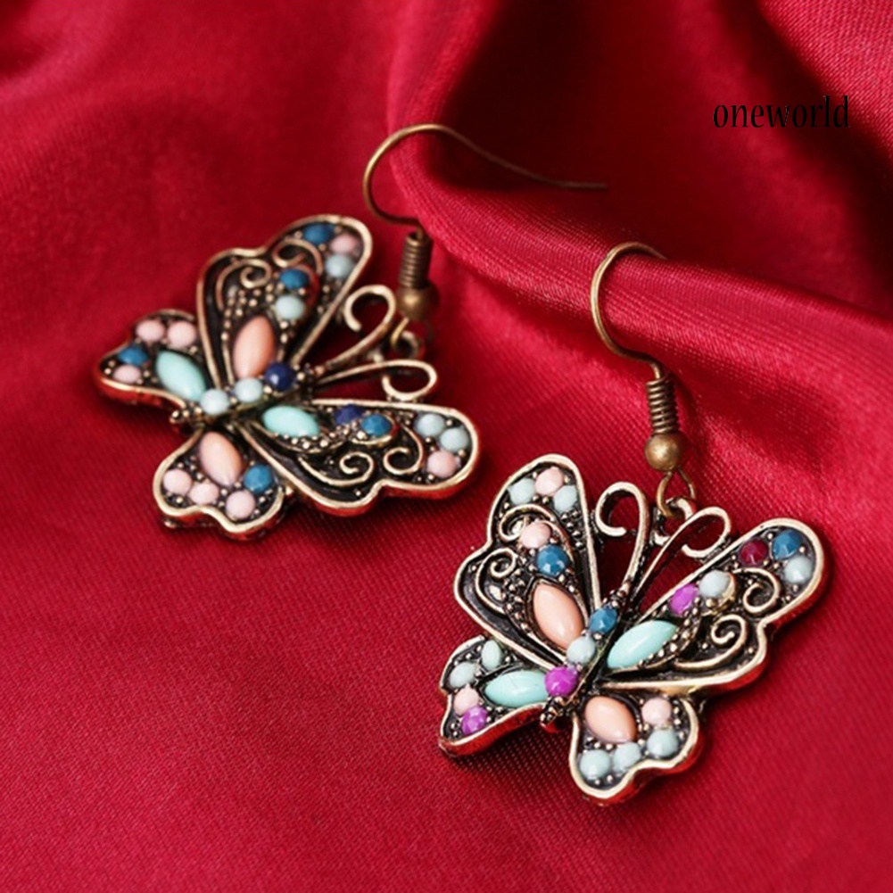 OW@ Bohemian Women Butterfly Dragonfly Rhinestone Charm Hook Earrings Jewelry Gift