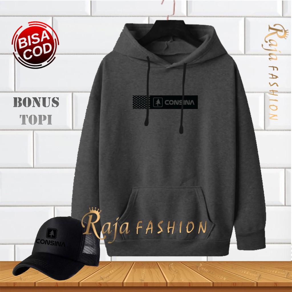 GRATIS TOPI Hoodie Consina Keren Text Hitam Premium Quality / Hoodie Keren / Pria Wanita