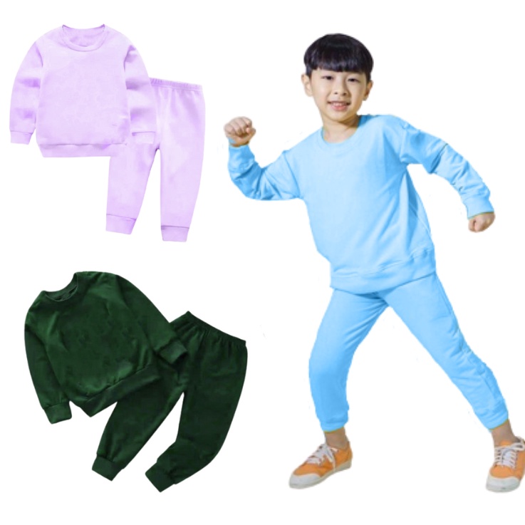 Setelan Anak Sweater POLOS  Crewneck/one set/ Sweater + Celana