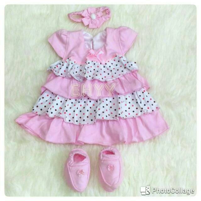 3in1 Dress 4 Tingkat Polka Pita Bayi untuk Baby Usia 3-12 Bulan