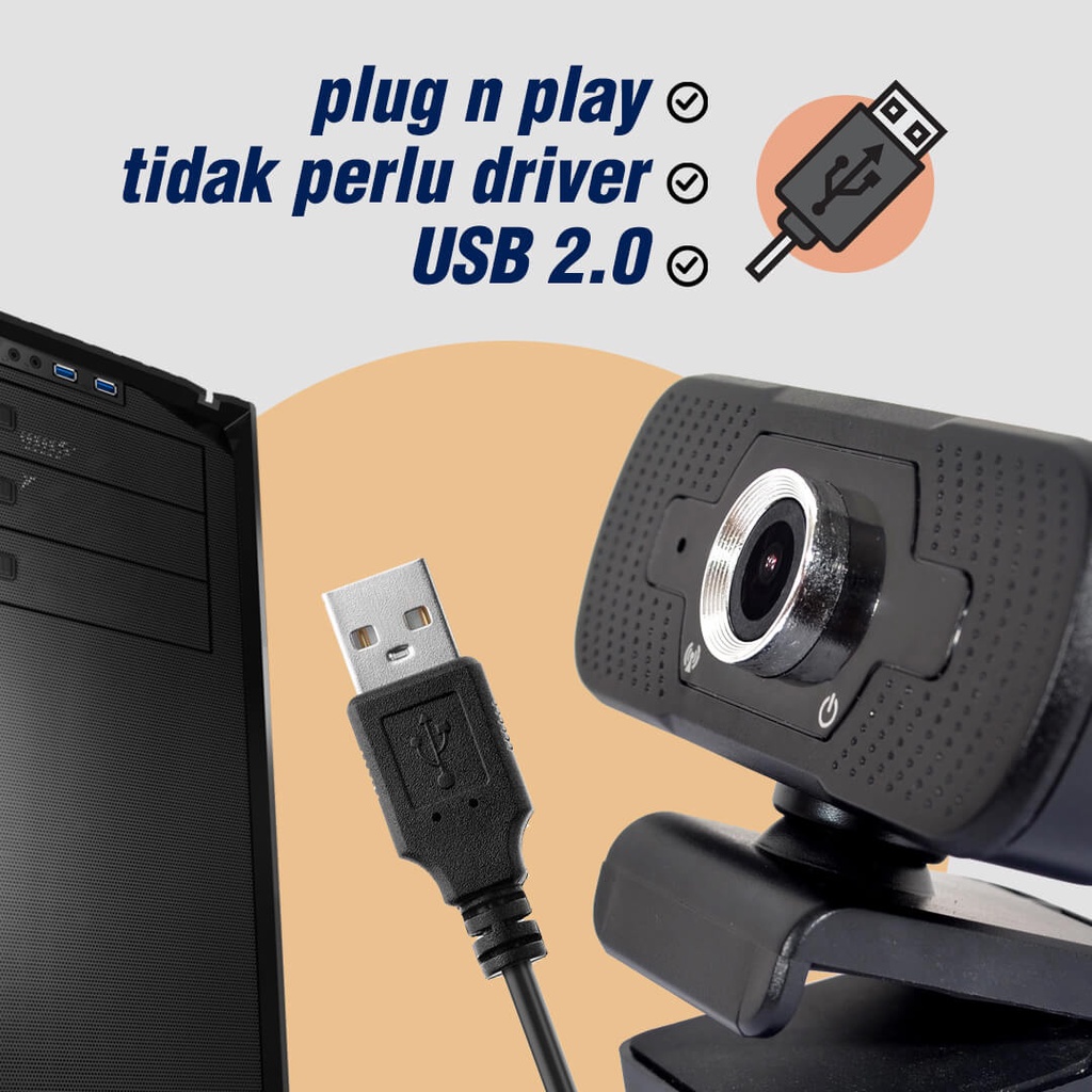 Webcam PC Laptop Komputer 1080P Bisa Rotasi FREE Tripod | Web Camera USB Web Cam Calion CAL-2007WA