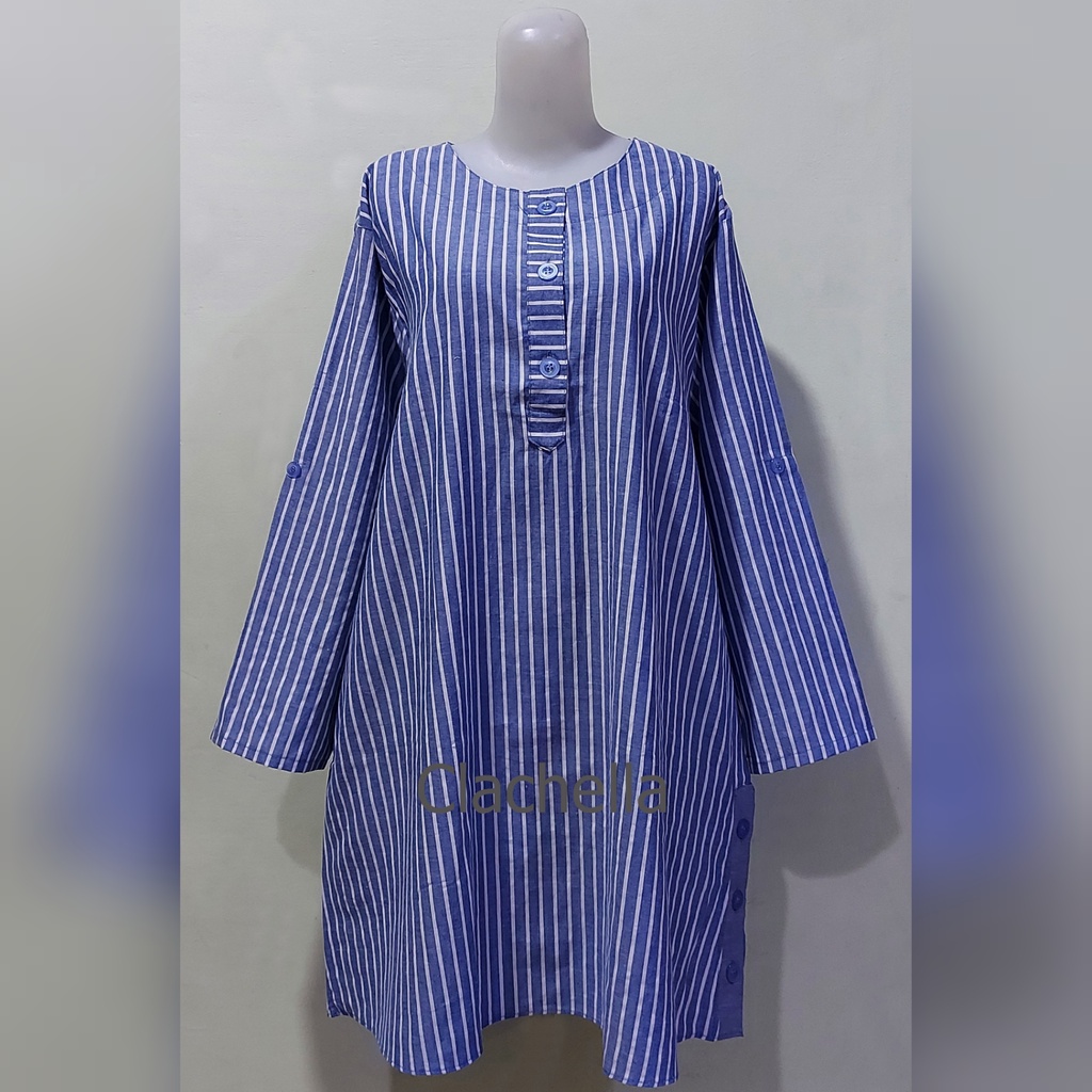 Clachella Baju Tunik Motif Salur, Baju Atasan Wanita T22031