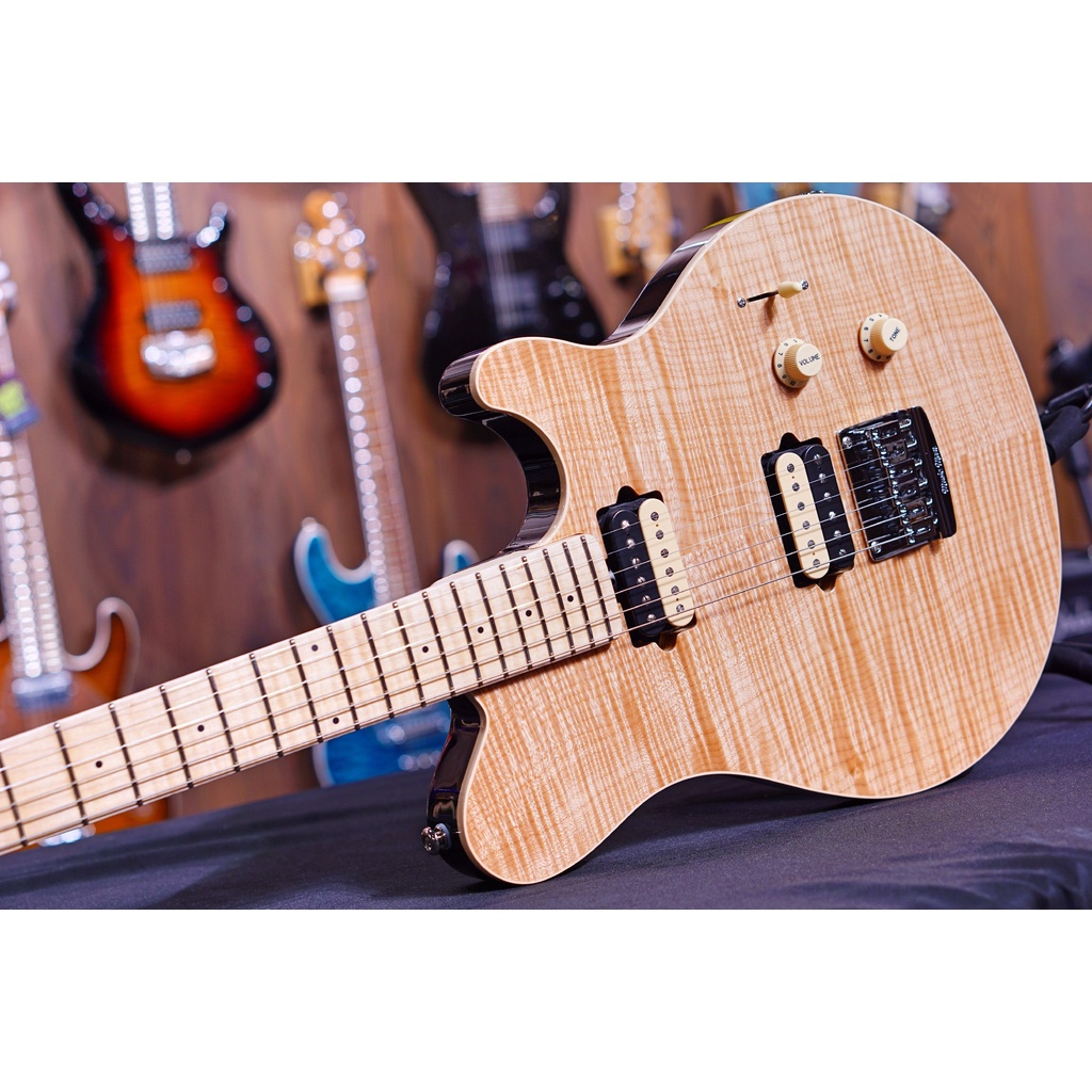 Ernie Ball Music Man Axis Super Sport HH STD - Natural Gloss Flame - Maple Matching Headstock G95844