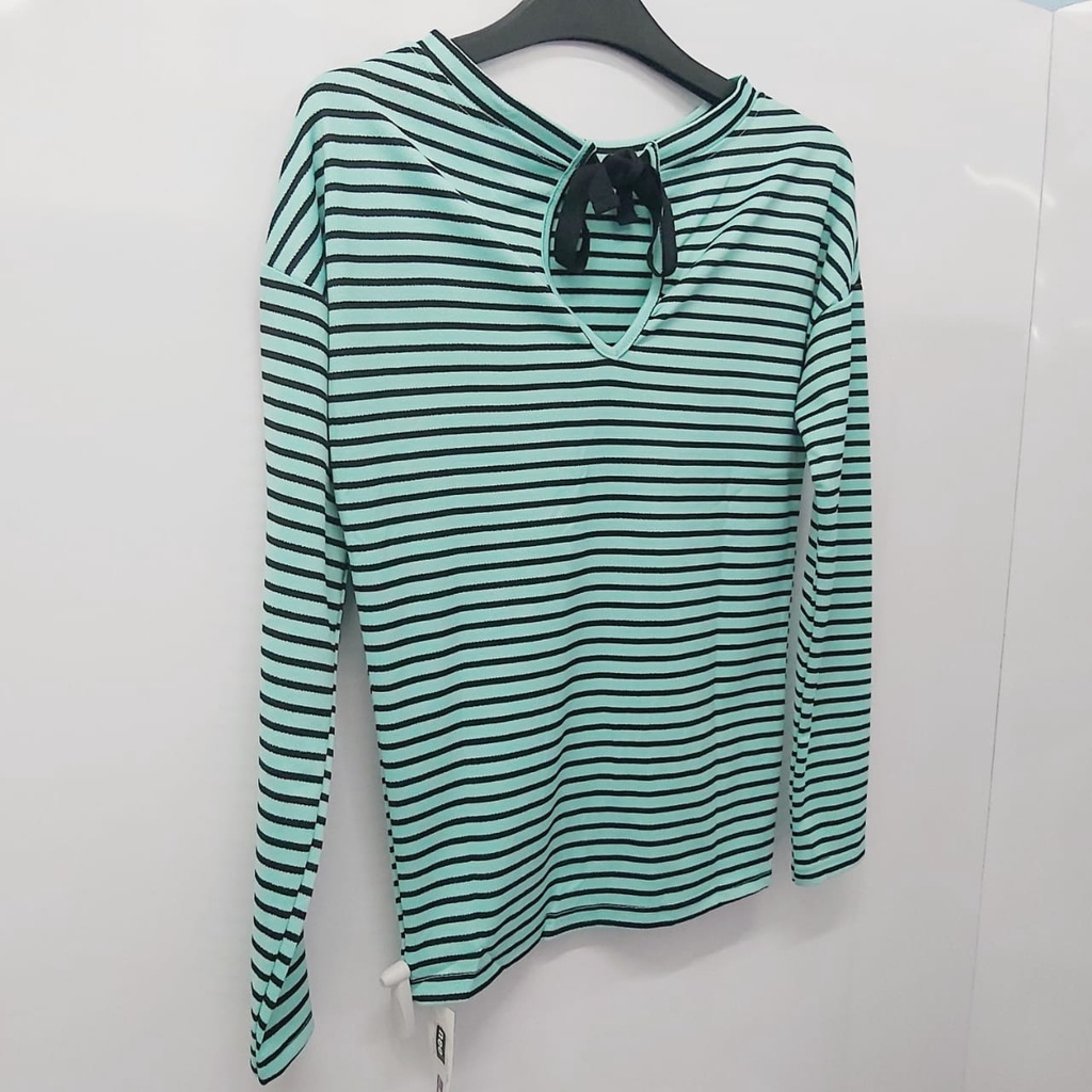 KAOS LORENG GARIS SALUR LENGAN PANJANG ATASAN FASHION WANITA PAKAIAN