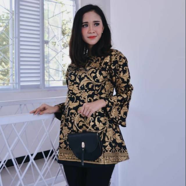 Blus Sheena atasan Batik Modern Muslimah Cantik Kerja Kantoran Kasual