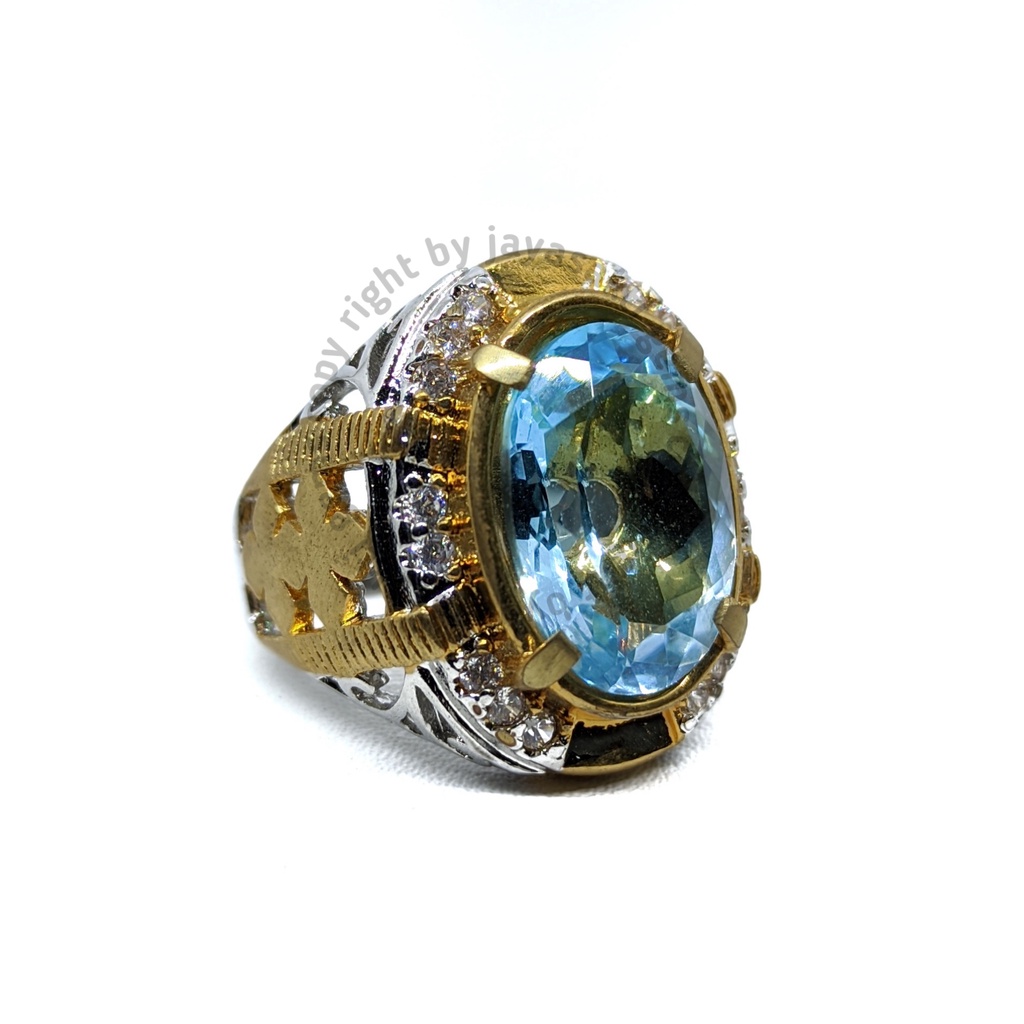 Natural Batu Permata Swiss Blue Topaz Ring Perak SBT03