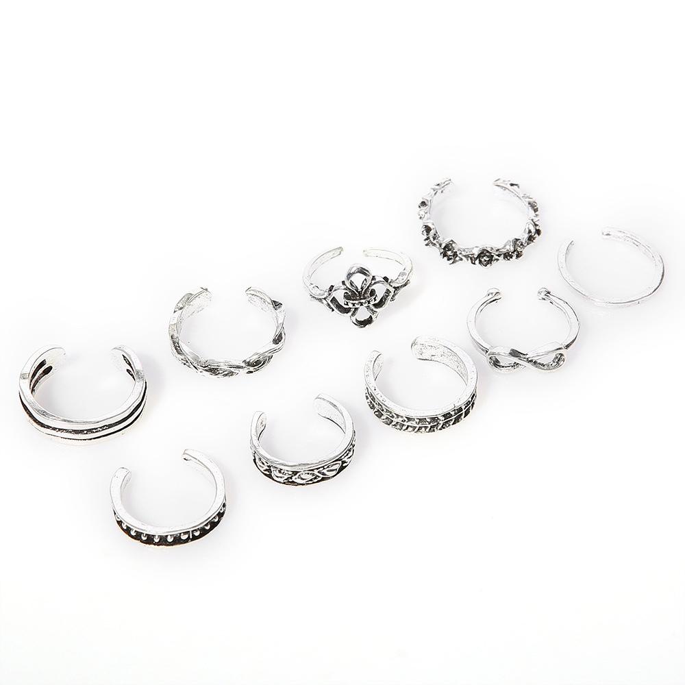 Solighter 9 Pcs Kaki Jari Cincin Pantai Adjustable Terbuka Hati Cincin Knuckle Ring