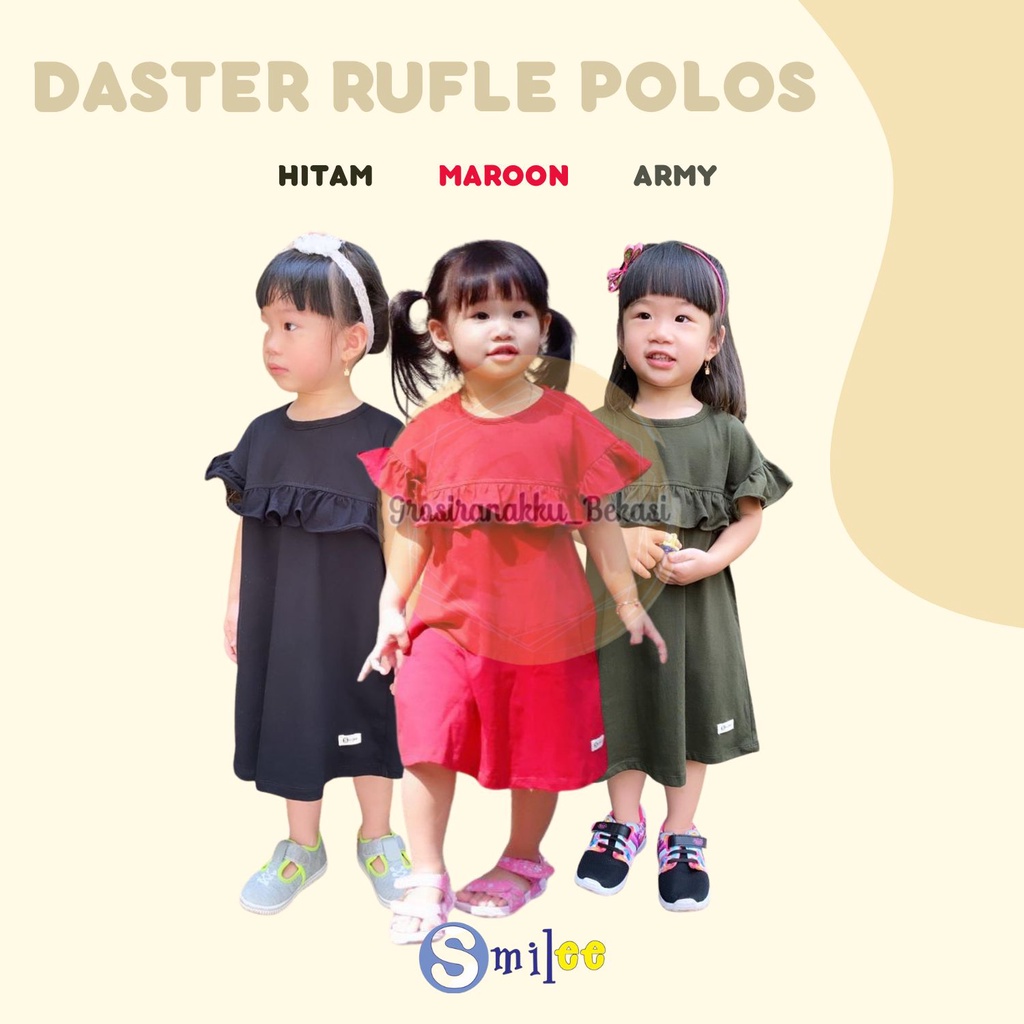 Daster Anak Rufel Polos Smilee Mixx warna size 1-5T