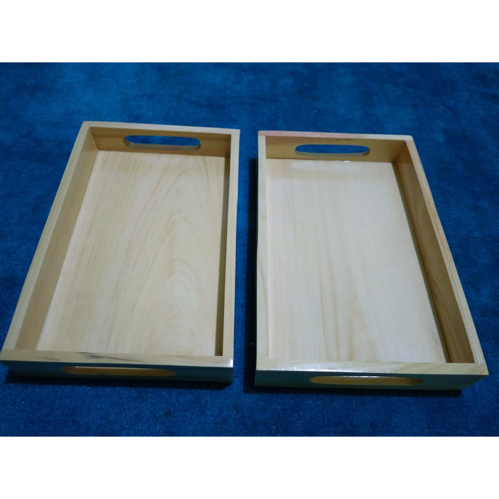 Baki Kayu / Nampan Kayu / Tray kayu Pinus 35 x 25 cm Pegangan Datar