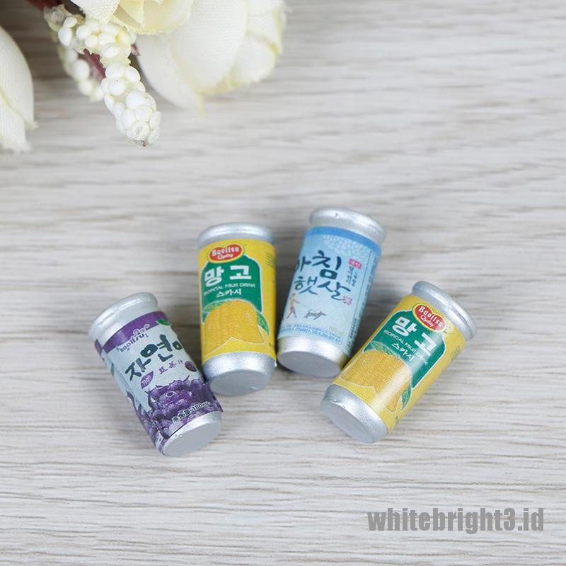 ❤White3 Warna Putih❤ 4pcs Miniatur Kaleng Minuman Skala 1: 12 Untuk Dekorasi Rumah Boneka