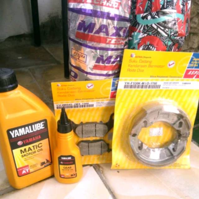 Paket kampas rem depan belakang aspira + Oli mesin Yamalube dan gardan yamalube untuk Mio smile