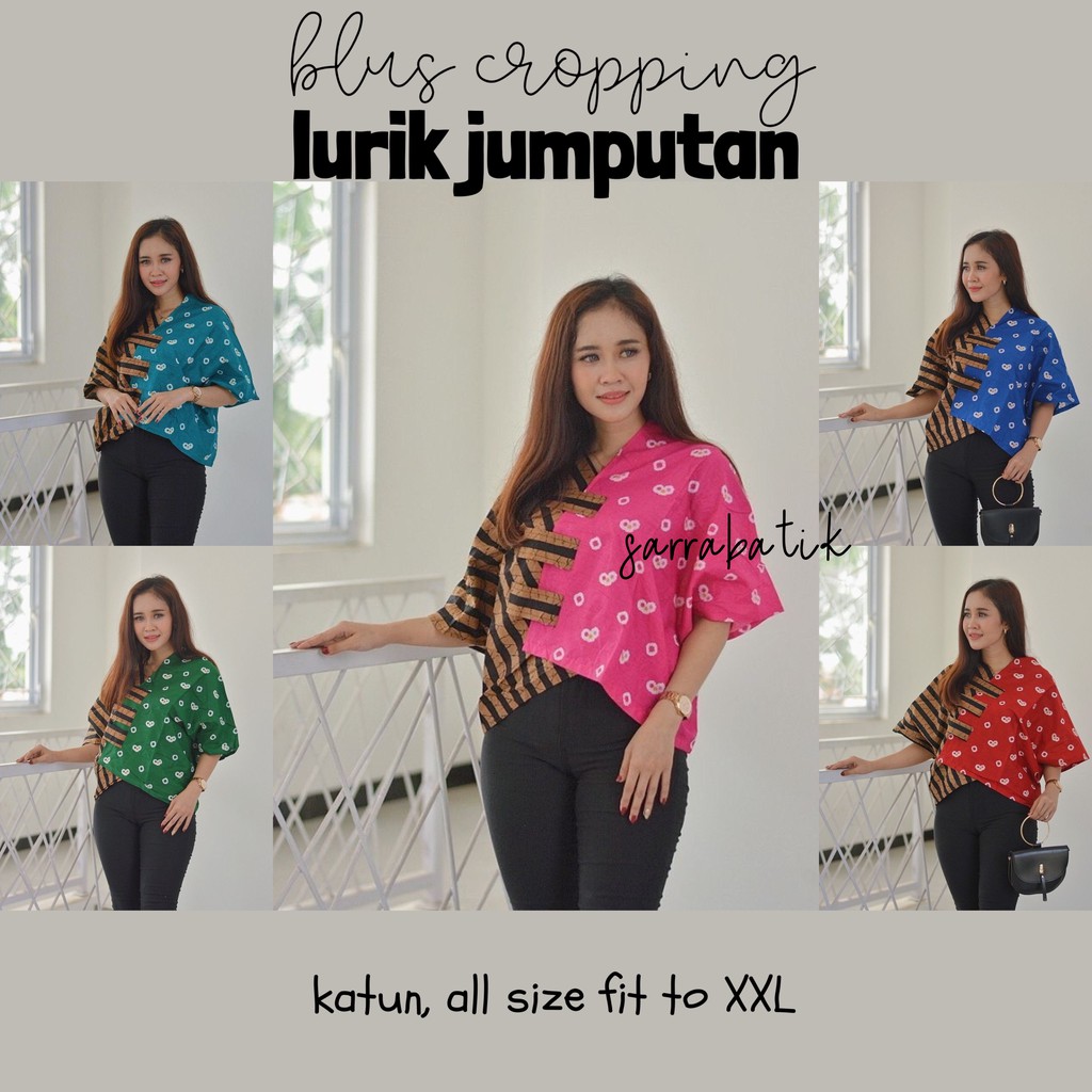 Blus Cropping Lurik Jumputan Batik Crop Top Blouse Lurik Tenun Batik Atasan Genes Casual Modern