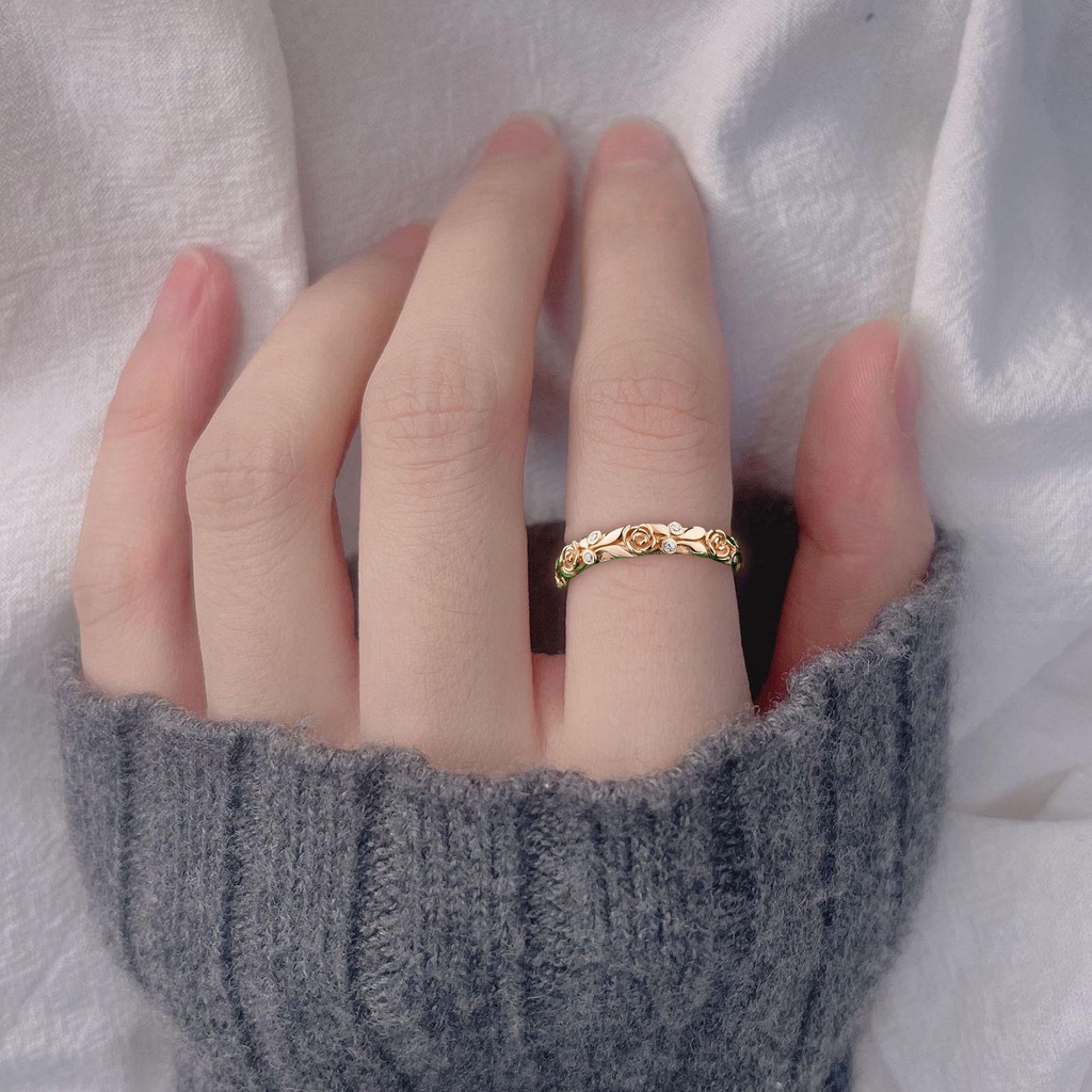 Hu Hu Hu Hu Hu Alat Bantu Pasang Kacamata♡ Cincin Wanita Bentuk Bunga Mawar Aksen Berlian Imitasi Untuk Pernikahan