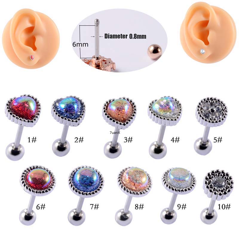 1 Piece Heart Round Shape Helix Rook Tragus Piercing Stud Earring Stainless Steel Female