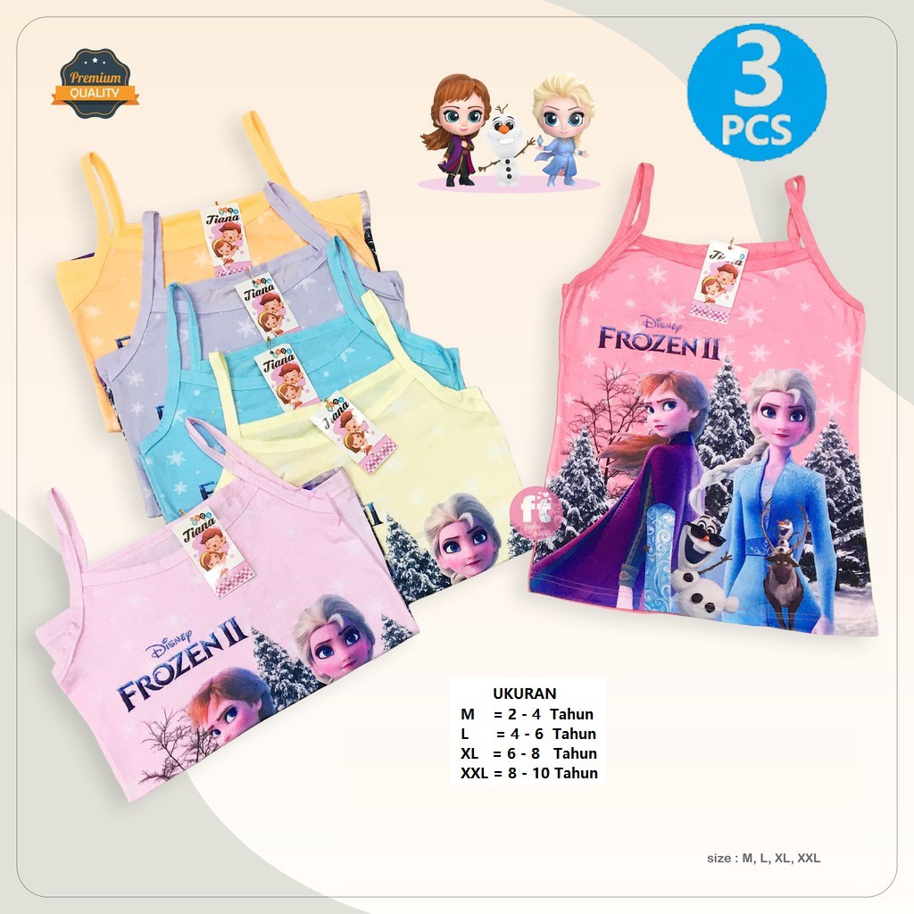 3 PCS TANKTOP anak Perempuan Motif FROZEN - Tenktop balita umur 2 s/d 10 Tahun - Kaos Dalam Anak