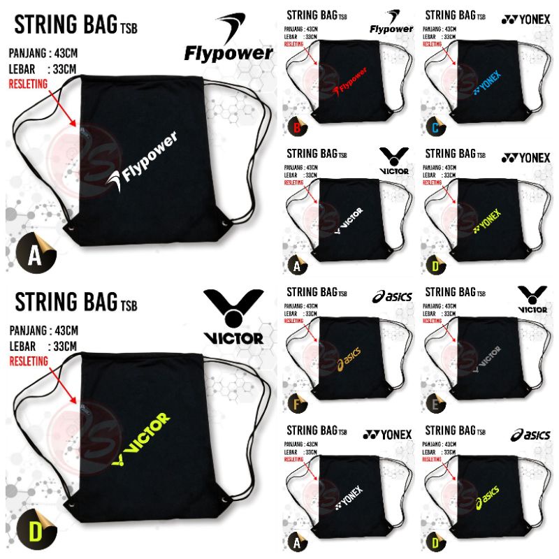 Tas punggung murah tas serut badminton tas olahraga sporty tas fashion string bag black tas serut hi