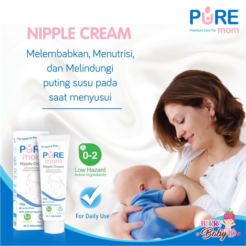 Pure Mom Nipple Cream Mencegah Mengatasi Luka Lecet Puting Ibu Pure BB PureBB Berry Mart