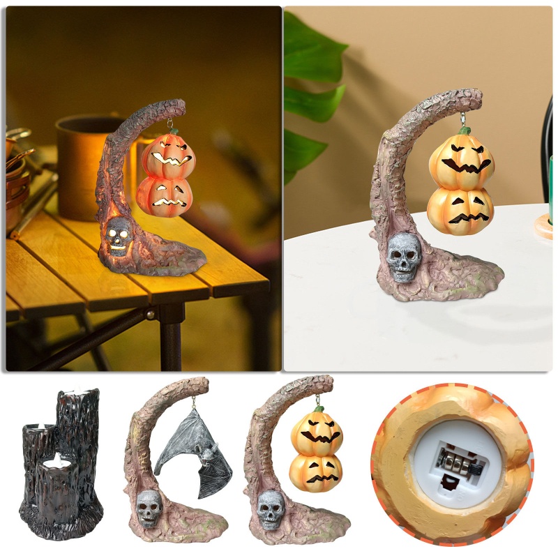 Ornamen Lampu Bentuk Labu Kelelawar Bahan Resin Untuk Dekorasi Halloween