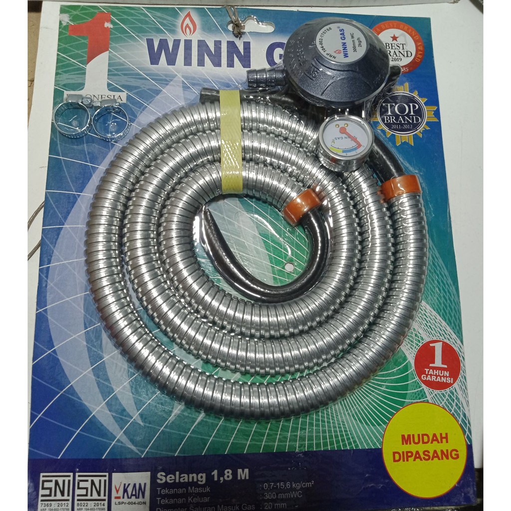 Selang Paket Kompor Gas Winn Gas Meteran W298 / Selang Kompor Gas + Kepala Regulator Meteran Wingas