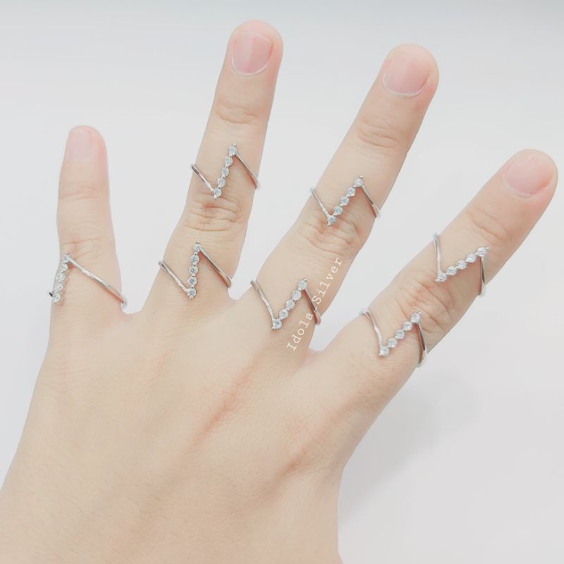 CINCIN PERAK ASLI SILVER WANITA 925 LAPIS EMAS PUTIH MODEL ZIG-ZAG PERMATA+ POLOS - PERHIASAN PERAK WANITA ASLI