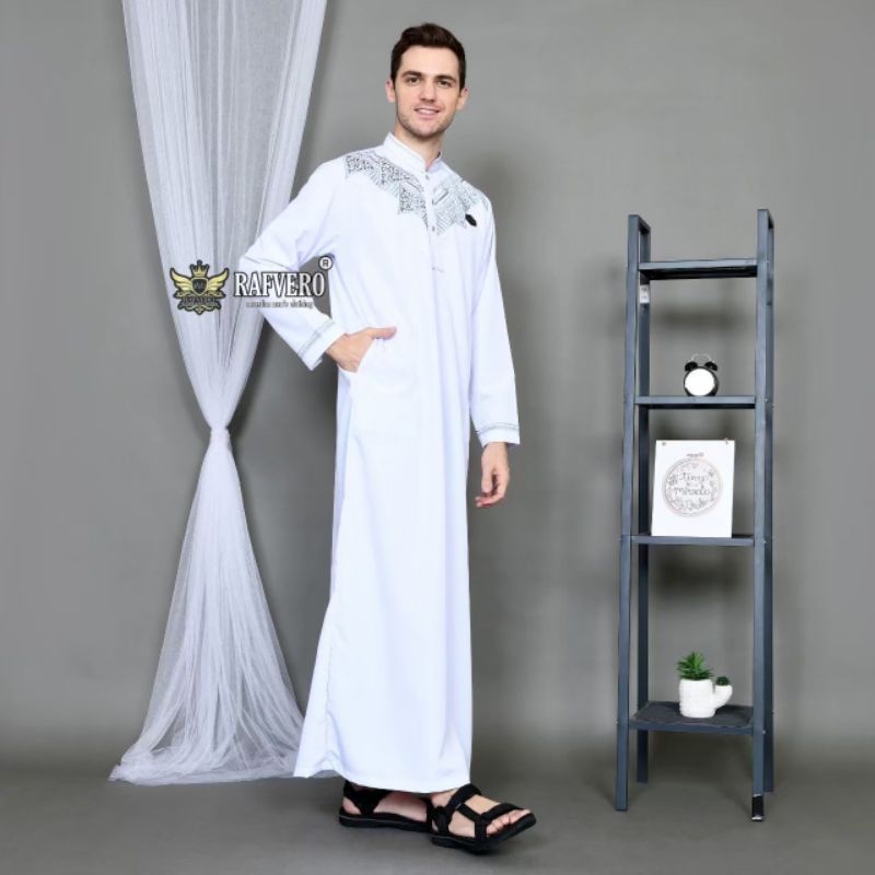 Baju Jubah Gamis Muslim Pria Dewasa/Jubah bordir Pria pakistan/Jubah bordir Pria Arab Dewasa/Jubah Gamis Dewasa Terbaru  2022 Al khairy 100% Original Rafvero-1
