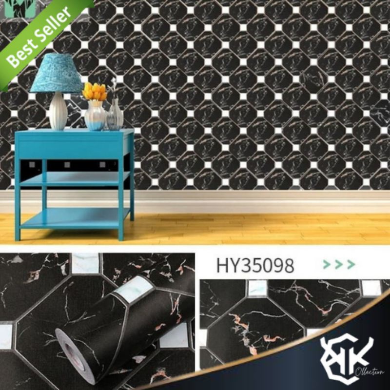 Wallpaper Dinding Motif 3D 45cm x 5m Granit Hitam Wallpaper Sticker Wallstiker Wallpaper Sticker Wal
