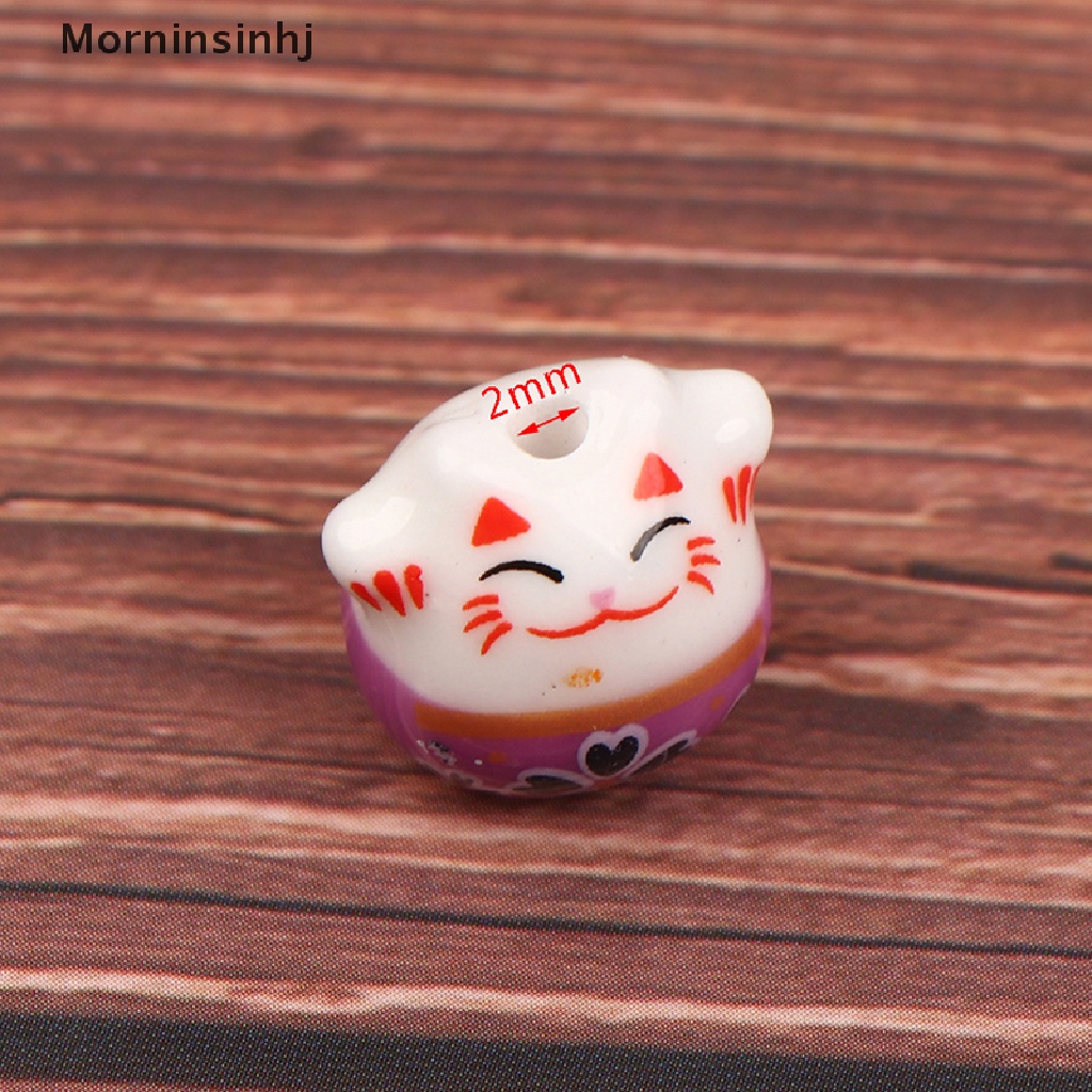 Mornin 5Pcs 14mm Lucky Cat Ceramic Beads Diy Gelang Kalung Aksesoris Lubang Longgar Perhiasan Manik-Manik Porselen Untuk Membuat Perhiasan Gelang Hadiah id