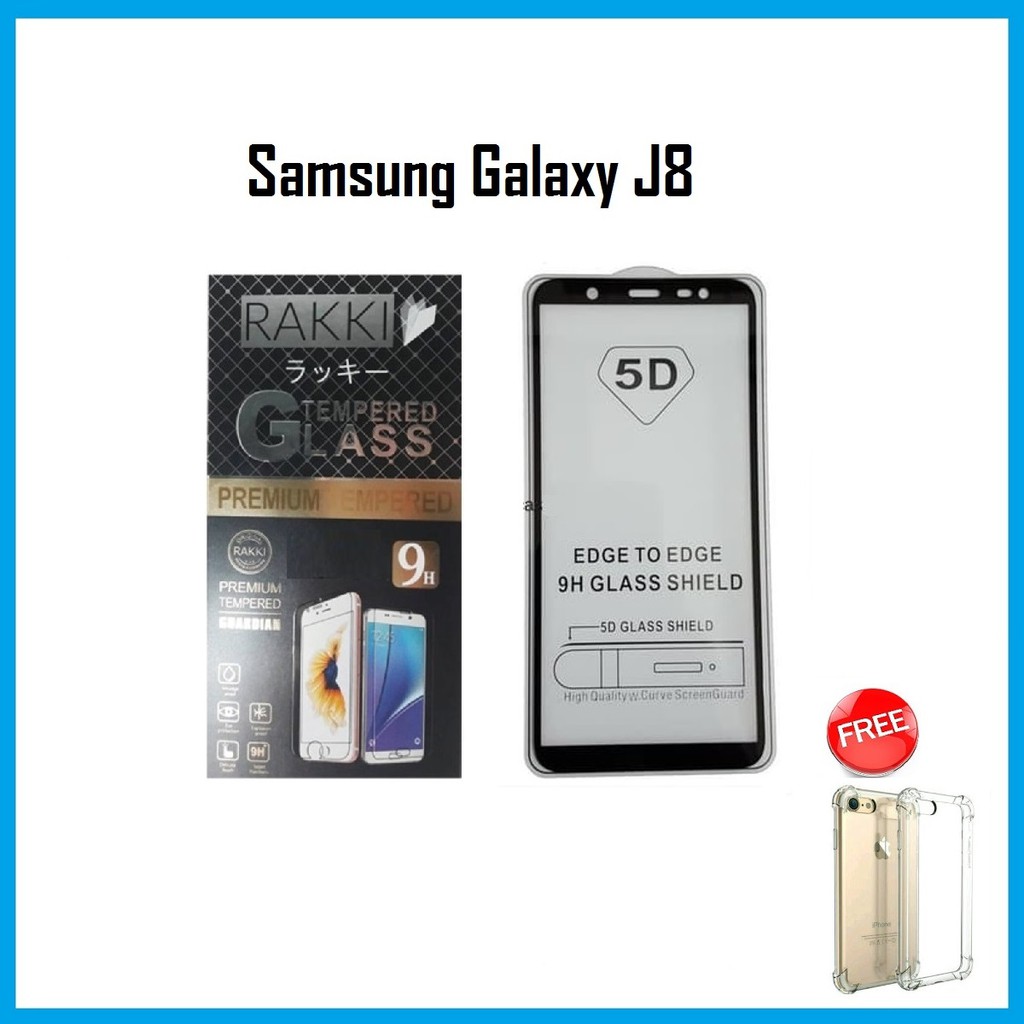 TEMPERED GLASS WARNA SAMSUNG GALAXY J8 5D FULL COVER FREE CASE ANTI CRACK