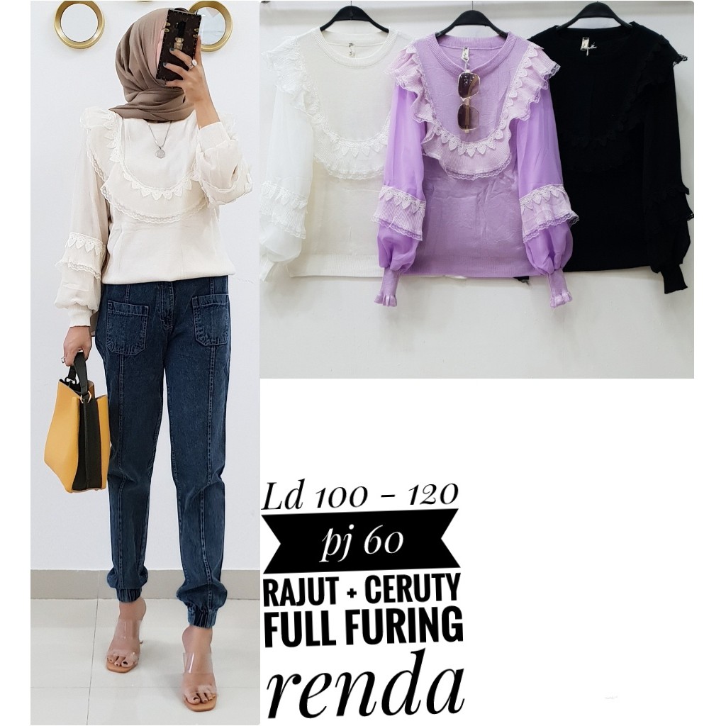 ATASAN RAJUT RUFFLE RENDA CERUTY IMPORT