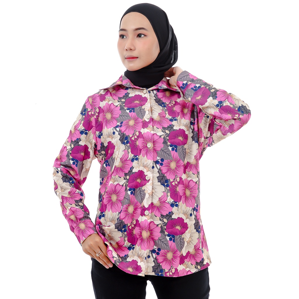 Kemeja Wanita Motif Flower Original Monalisa L XL XXL Jumbo Big Size-03
