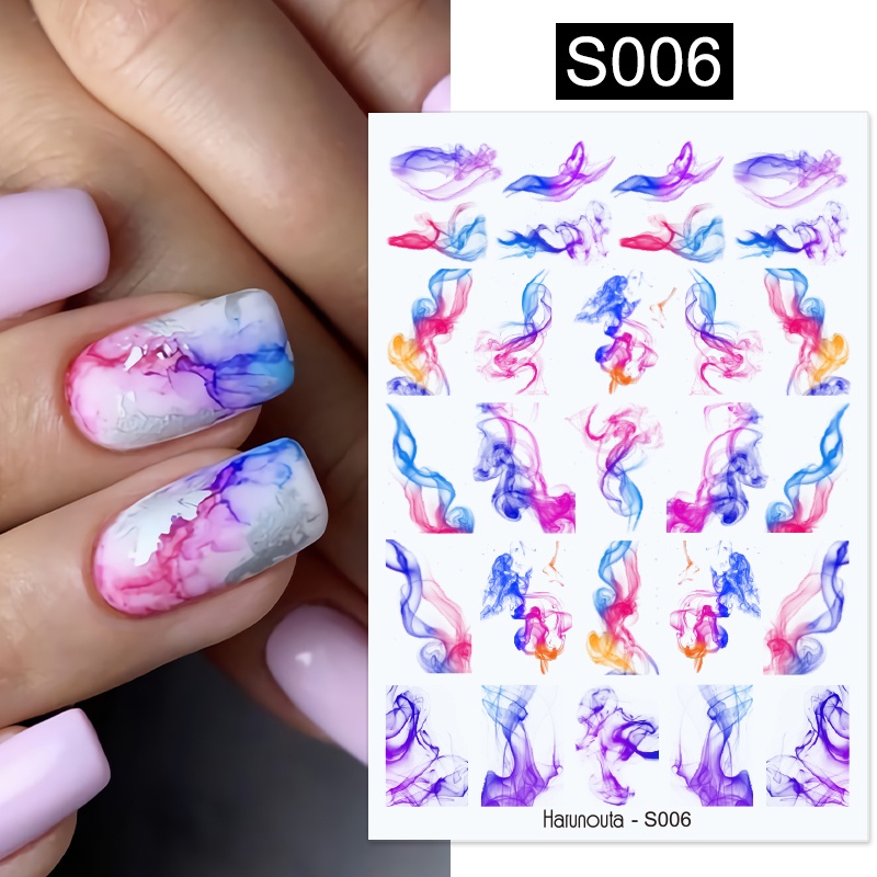 Stiker Kuku 3D Motif Bunga / Daun / Garis Untuk Dekorasi Nail Art DIY