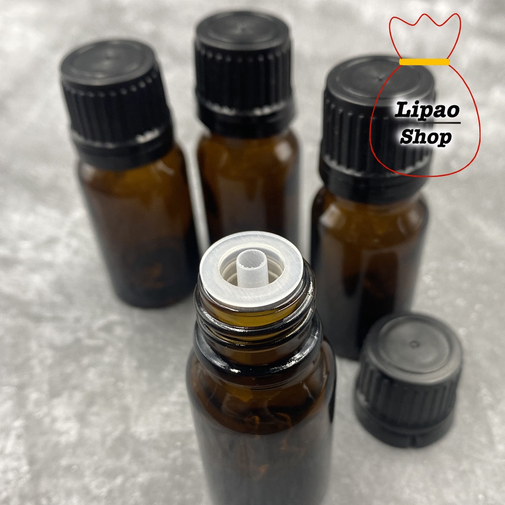 Botol Kaca Amber 10ml / Botol Essential Oil 10 mL - Tutup Filler Hitam Bottle Cokelat