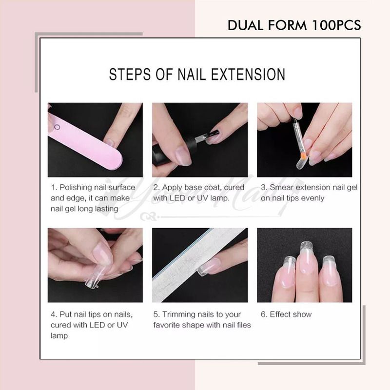 100pcs Dual form nail art extension kuku quick nail dual forms exten kuku gel builder fake nail kuku