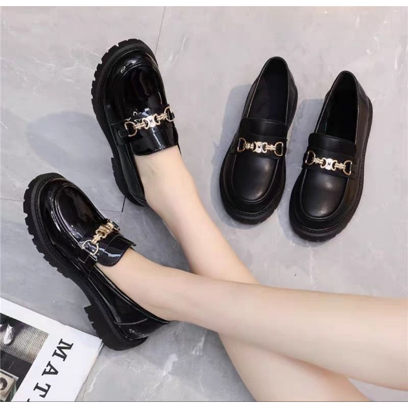 Sepatu Loafers Docmart Wanita Kasual import Premium Quality JH2388 Sepatu Flat Kulit Hitam Cewek Jessy 09 Kekinian gaya Korea 0972 Bisa Cod