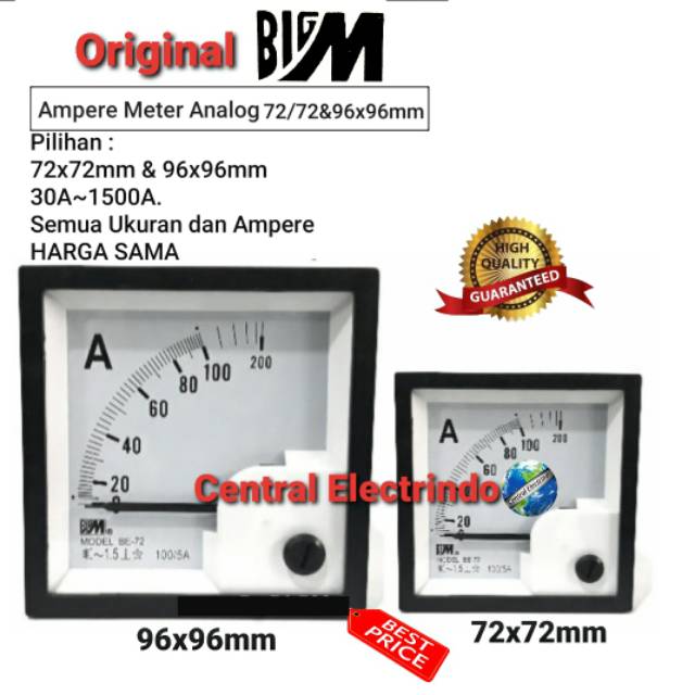 Ampere Meter Analog EWIG 72x72/96x96mm (30A~1500A).