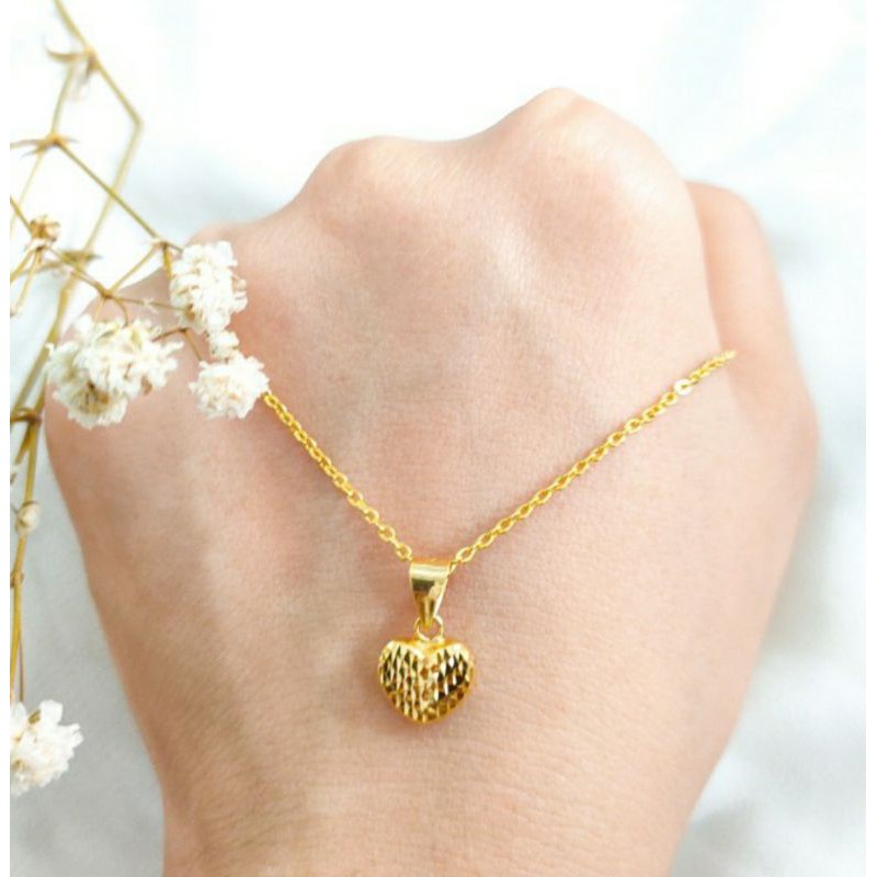 Kalung Tali Rantai Pendant Liontin Hati Cristal Perhiasan Emas asli