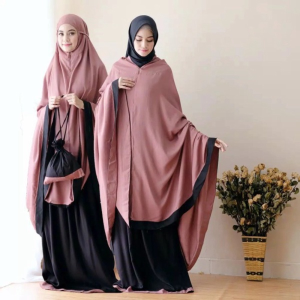 Mukena Baneska New Salwa Mix Black Mocca 2in1 Allsize Diskon