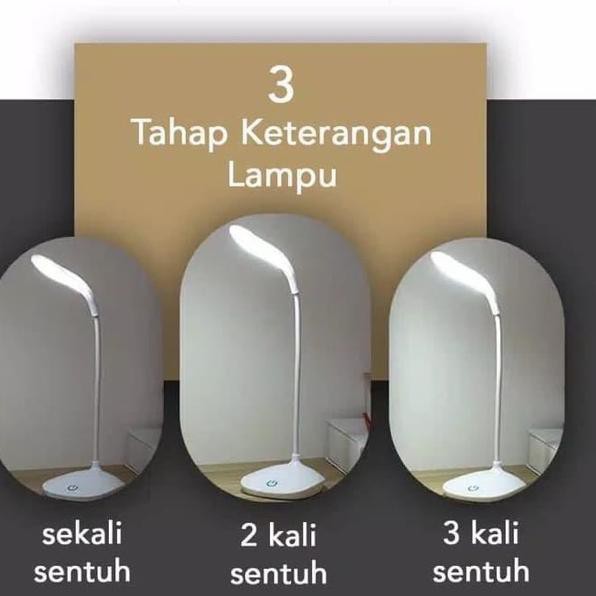 LAMPU MEJA LED 3 MODE SENTUH BATERAI RECHARGEABLE / LAMPU USB / LAMPU BELAJAR / MINILAMP USB