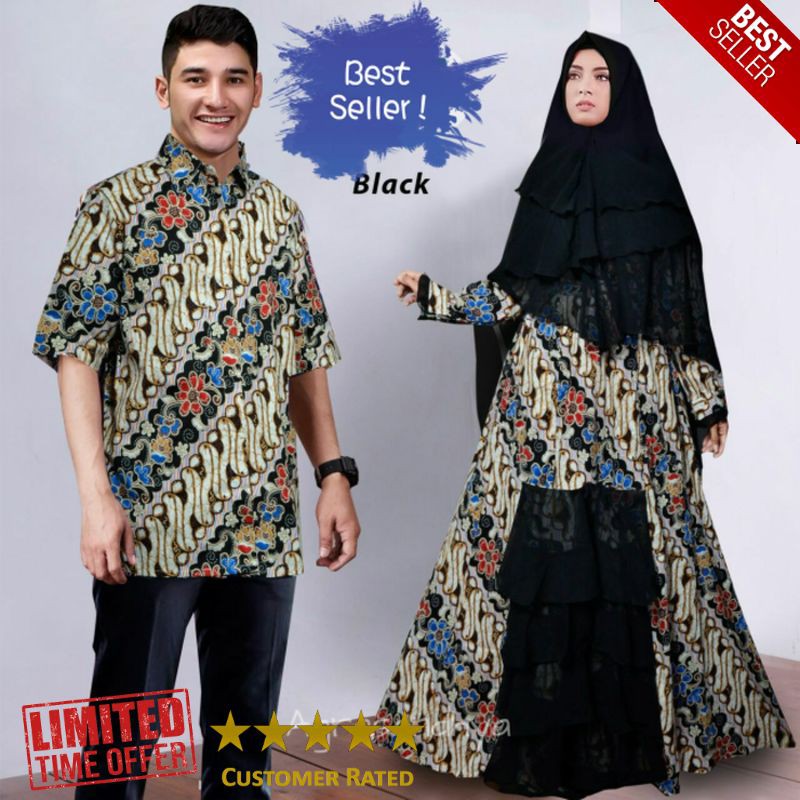 BEST Couple batik pesta aryani black xl baju pasangan sarimbit ana hitam TM
