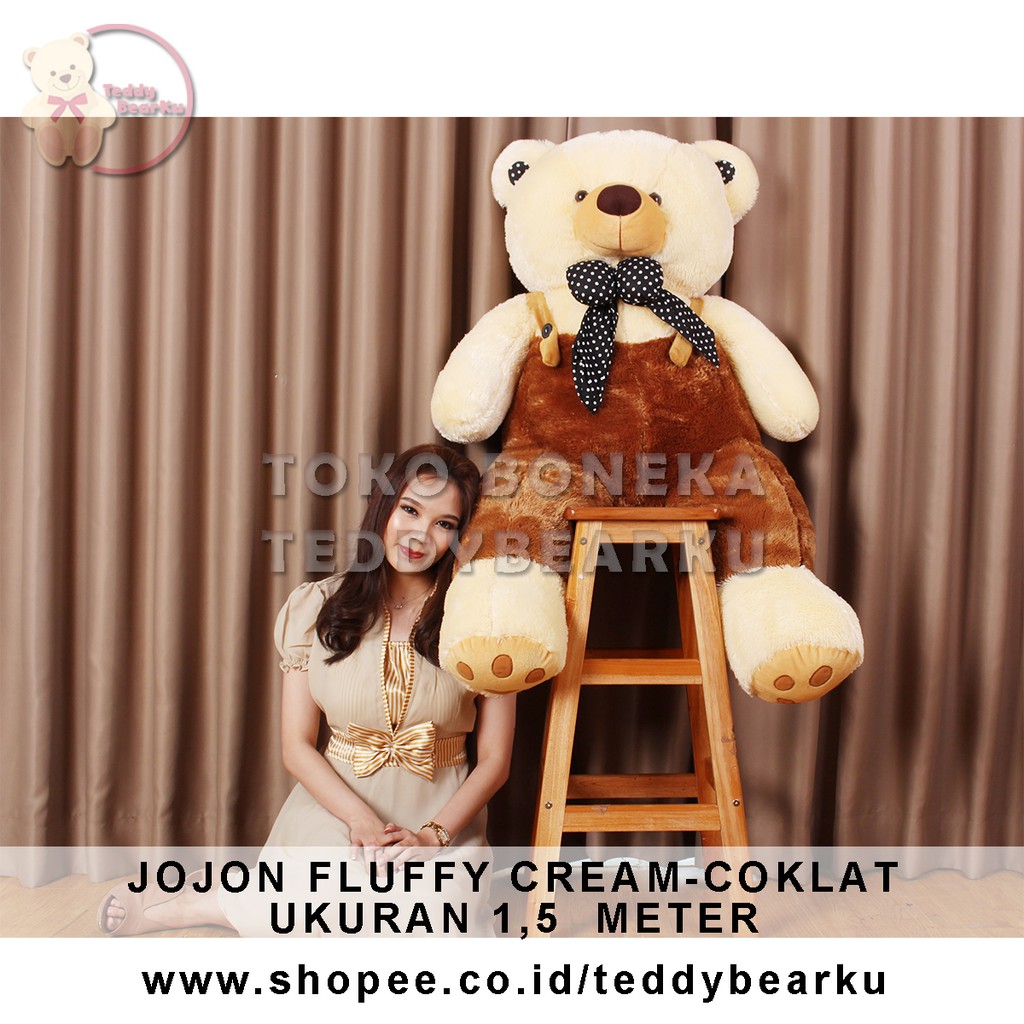 TEDDY BEAR SUPER JUMBO 1,5 METER FLUFFY JOJON PREMIUM CREAM - COKLAT